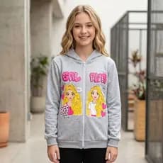 Blusa De Frio Casaco Moletom Juvenil Menina Com Ziper e Capuz Estampado 10 a 14 Anos
