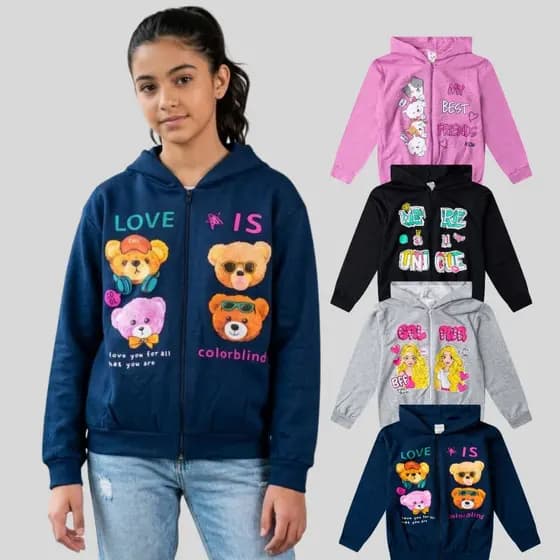 Kit 2 Blusa Feminina Infantil Roupa Menina Inverno Capuz Ziper 10 a14 ano Jaqueta Juvenil Quentinho
