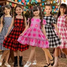Vestido Infantil Menina Xadrez Luxo Para Festas Juninas Quadrilhas Juvenil Feminino Soltinho Rodado