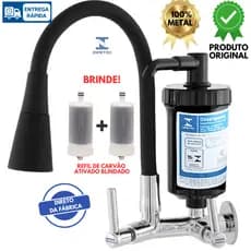 Torneira Gourmet Cone Preta Parede Filtro Pró Saúde 100% Metal Lacqua