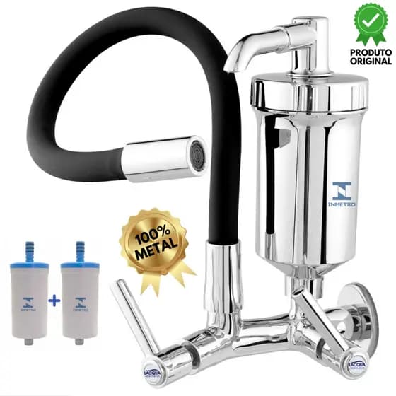 Torneira de Cozinha em Metal com Tubo Slim Preto e Filtro pró saúde +1 refil brinde