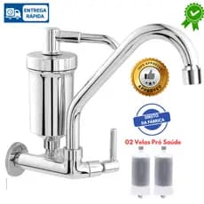 Torneira Cozinha Parede com bico Arejador e Filtro Cromado 100% METAL