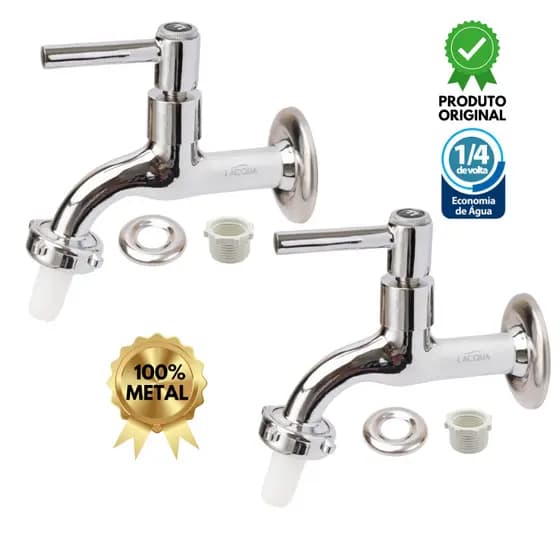 Kit 02 Torneiras Jardim Luxo Longa METAL 100%