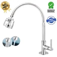 Torneira Gourmet Cozinha Flexível Mesa Cromada Duplo Jato METAL