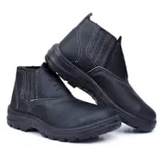 Botina Segurança Profissional Couro Preto Elástico Lateral Bico PVC