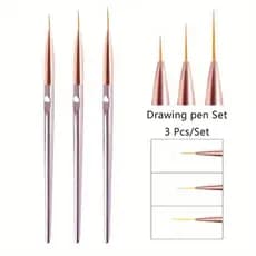 Kit de 3 Pinceis Fino para Decoração Unha Nail Art Rose Perolado Helen Color Ideal (S29)