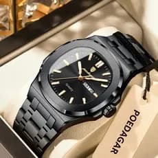 POEDAGAR Topo Original Homem Relógio Data Semana À Prova Dwaterproof Água Luminoso Quadrado Masculino Aço Inoxidável Qua