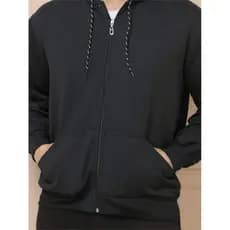 R&S Moletom  Blusa de Frio Flanelada Masculino Plus Size Básico Lisa Com Capuz e Zíper Bolso