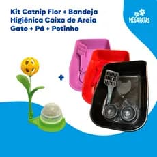 Kit Catnip Flor + Bandeja Higiênica Caixa de Areia Gato + Pá + Potinho