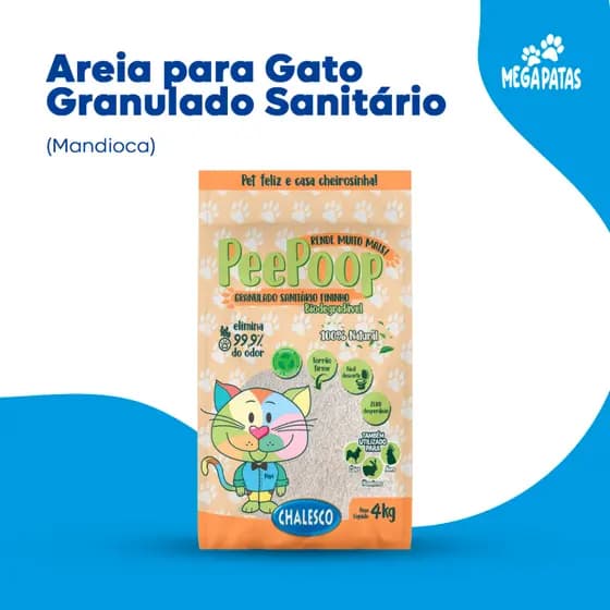 Areia para Gato Granulado Sanitário (Mandioca) PeePoop 4 Kg 100% Natural