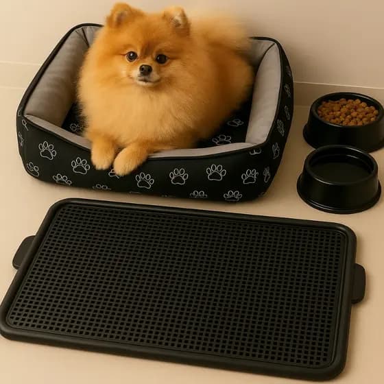 Kit Cama Caminha Cachorro Pet Cachorro Sanitário Canino Comedouros Premium Black Lavável 4 Peças