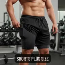 Shorts 2 em 1 Masculino Plus Size M ao G3 Bermuda Dry Fit Leve e Confortável para Treino