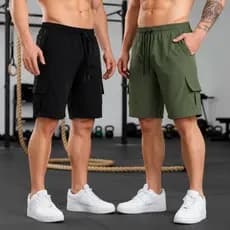 Kit 2 Bermudas Cargo Masculina Tactel 5 Bolsos Plus Size Elástico P ao G3