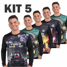 Kit 5 Camisa Agro Masculina  Manga Longa Trator Proteção Solar Brasil Camiseta Blusa Fazenda Bruto