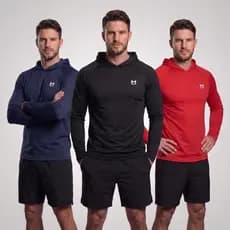 kit 2 Camiseta Capuz Manga Longa Térmica Dry fit com Logo Camisa Masculina Proteção Uv Touca