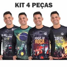 KIT 4 Camiseta do Agro Masculina UV Agropecuária Fazenda Bruto Camisa Dryfit Trator Brasil Blusa