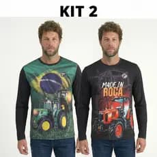 KIT 2 Camisa Agro Masculina UV Brasil Camiseta Manga Longa Blusa Bruto Trator Blusa Proteção UV