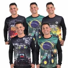 KIT 5 Camisa Agro Masculina UV Manga Longa Blusa Colheiteira Camisa Dryfit Trator Brasil