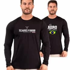 Camiseta Camisa Texas Farm Masculina Manga Agro Longa Country Blusa Proteção UV +50 T-shirt Rodeio