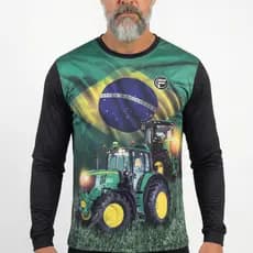Camisa Camiseta Agro  Masculino UV Brasil Agropecuária Bruto Trator Blusa Proteção UV