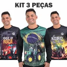 KIT 3 Camisa do Agro UV Camiseta Masculina  Agropecuária Fazenda Bruto Trator Brasil Blusa