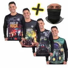 KIT 4 Camisa Agro + Bandana Manga Longa Masculina UV Agropecuária Fazenda Bruto Camiseta Brasil