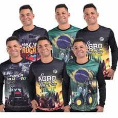 KIT 6 Agro Camisa Manga Longa Masculina UV Camiseta Fazenda Bruto Camisa Dryfit Trator Brasil Blusa