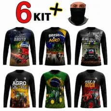 KIT 6 Agro Camiseta + Bandana UV Manga Longa Masculina Camiseta Fazenda Bruto Camisa Dryfit Trator