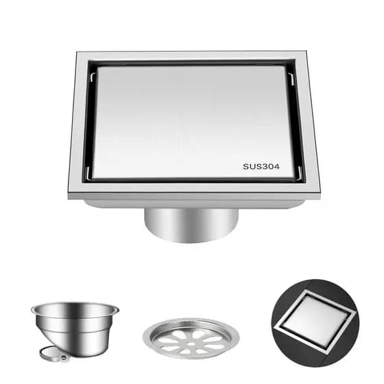 Ralo Inox Square Tampa Oculta Invisivel Nao É Pvc Antiodor Válvula Anti Inseto Veda Cheiro Banheiro Casa Cozinha sus304