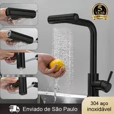 Torneira De Cozinha Água 4 Jatos Flexível Inox 304 Monocomando Com Spray Flexível Rotação de 360°