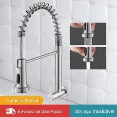 Torneira Metal Cozinha Flexível na Parede Jatos De Dupla Função prata Escovado Gourmet Aço inox 304