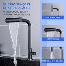 Torneira De Cozinha inox 304 PretoÁgua 4 modos Rotação de 360° Apenas água fria