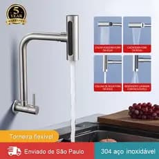 Torneira De Cozinha  Aço inox 304 montada na parede Rotação De 360 4 Tipos Cor Prata Escovado