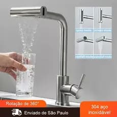 INOX 304 Torneira Cozinha Gourmet Misturadora Quente E Fria Rotação de 360 Com Spray Flexível 4modos