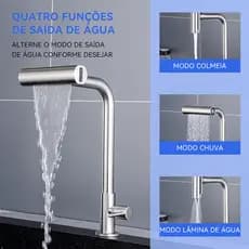 Torneira De Cozinha Água 4 modos Rotação de 360° Apenas água fria Aço inox 304 cor prata Escovado