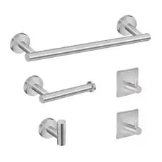 Kit 5 Banheiro Completo Inox com Papeleira e Ganchos Prata Escovado