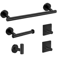 Kit Banheiro Parafusado Inox com Toalheiro Longo e Curto Preto