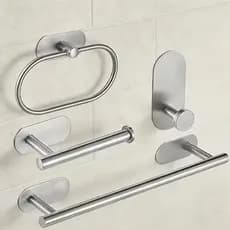 Kit 4 Banheiro Inox 304 Sem Furadeira Toalheiros Papeleira Prata Escovado