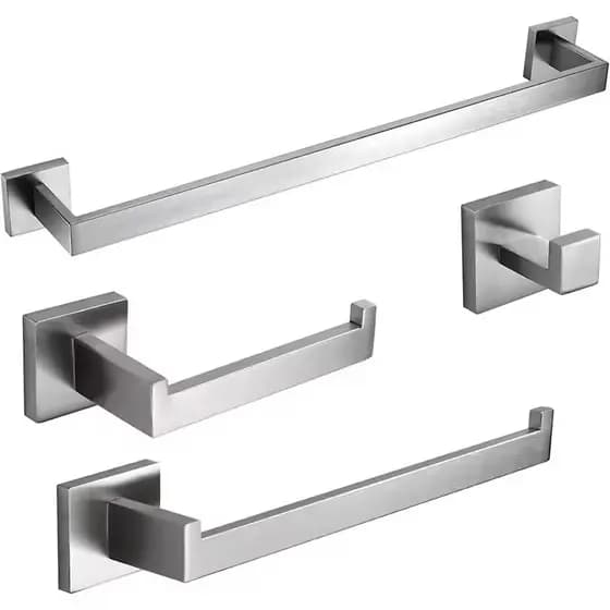 Kit Acessórios Banheiro Inox Prata Escovado com Toalheiro Longo Papeleira