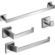 Kit Acessórios Banheiro Inox Prata Escovado com Toalheiro Longo Papeleira