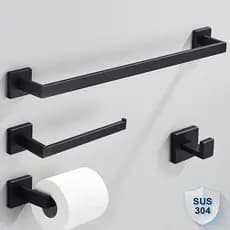 Kit Banheiro Inox 304 Preto com Toalheiro Longo e Curto