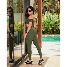 Conjunto Fitness Calça Legging Cintura Alta e Cropped Poliamida Zero Transparência Academia Crossfit