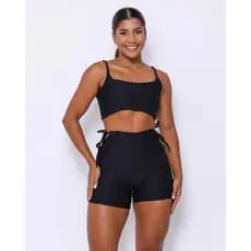 Conjunto Short e Top De Academia Fitness Empina Ajuste Textura Tulipa Feminina