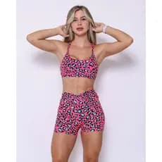 Conjunto De Academia 1 Short E 1 Top Fitness Roupa Feminina Onça Pantanal Cruzado Básico Academia