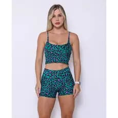 Conjunto Short Básico Curtinho Onça Pantanal + Top Regatinha de Academia Fitness