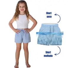 Short Infantil Feminino Azul Sereno Tactel Premium Cordão Ajustável Conforto e Estilo