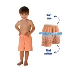 Short De Banho Infantil Masculino Estampa Mágica Que Aparece Ao Molhar Praia Piscina Verão