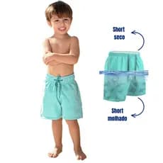 Short Mágico Infantil Masculino Verde Piscina Tactel Premium Secagem Rápida Ajuste Elástico Cordão