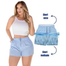 Short Mágico Feminino Estampa Revela Quando Molha Cintura Alta com Bolsos Secagem Rápida