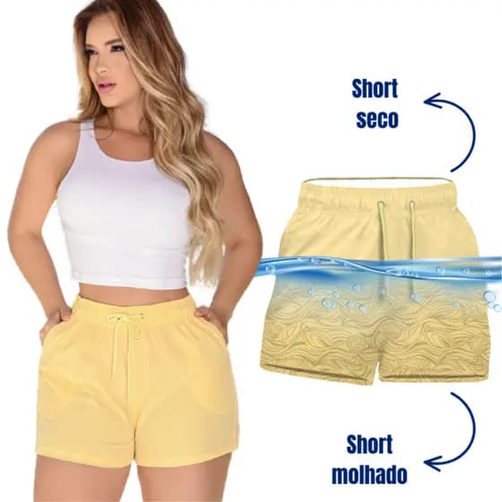 Short Mágico Feminino Conforto e Estilo Que se Revela na Água Secagem Rápida Moda Praia Casual